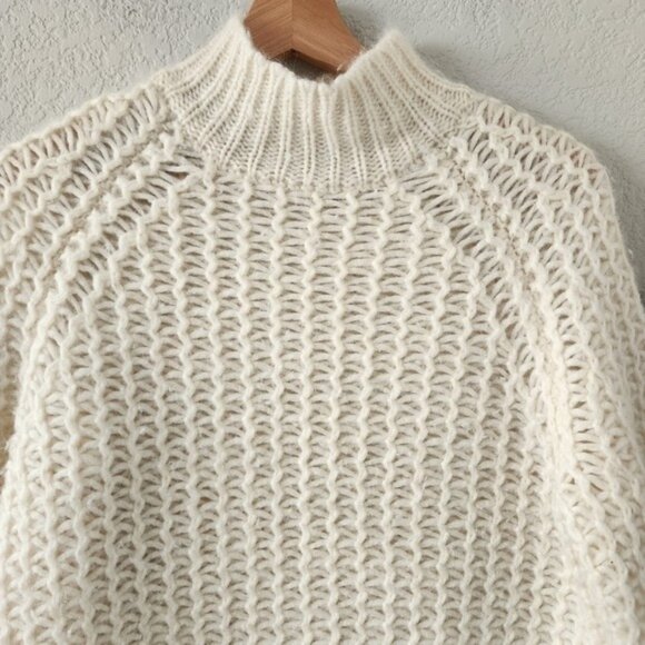 Theory Astral Alpaca Silk Open Chunky Knit Mock Neck Sweater Ivory Minimalist S - Picture 3 of 12